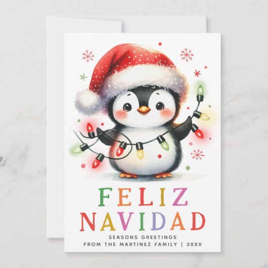 Kleurrijke Feliz Navidad Penguin Spaanse Kerstmis Feestdagenkaart (Voorkant)