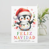 Kleurrijke Feliz Navidad Penguin Spaanse Kerstmis Feestdagenkaart (Staand voorkant)