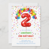 Kleurrijke felle Confetti ballonnen 2e verjaardag Kaart (Voorkant)
