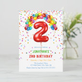 Kleurrijke felle Confetti ballonnen 2e verjaardag Kaart (Staand voorkant)