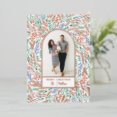 Kleurrijke Festive Floral Photo Arch Kerstmis Folie Feestdagenkaart (Staand Voorkant)