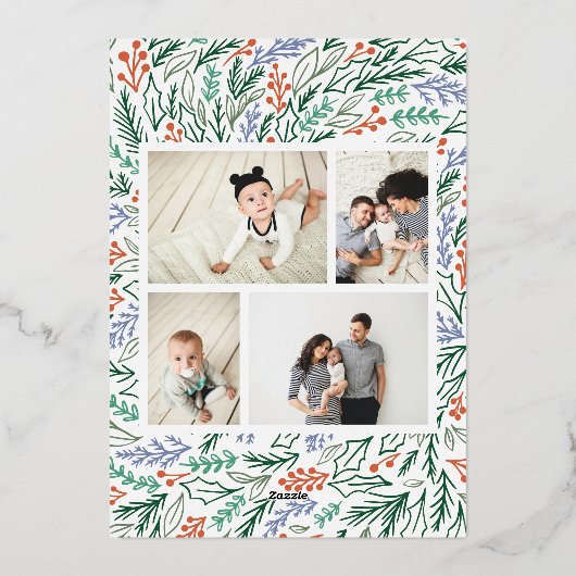 Kleurrijke Festive Floral Photo Arch Kerstmis Folie Feestdagenkaart (Achterkant)