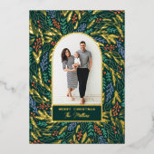 Kleurrijke Festive Floral Photo Arch Kerstmis Folie Feestdagenkaart (Voorkant)