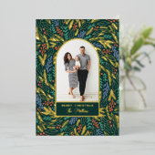 Kleurrijke Festive Floral Photo Arch Kerstmis Folie Feestdagenkaart (Staand Voorkant)