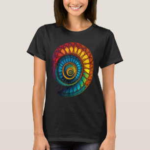 Kleurrijke Fibonacci spiraal psychedelische kleure T-shirt