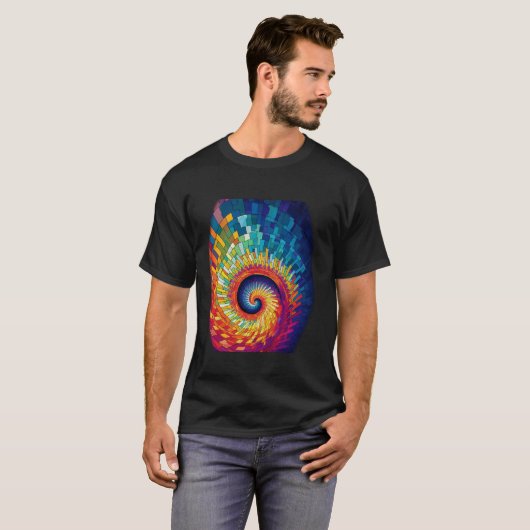Kleurrijke Fibonacci spiraal psychedelische kleure T-shirt (Voorkant volledig)