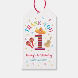 Kleurrijke Fiesta 1e Verjaardag Mexicaan Cadeaulabel
