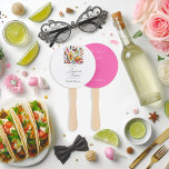 Kleurrijke Fiesta Bachelorette Weekendroute Handwaaier<br><div class="desc">Deze levendige Fiesta Bachelorette Weekend-handventilator heeft een levendig taco's-, tequila- en margaritaontwerp aan de voorkant met gedurfde hot-pink accenten. Perfect om gasten koel te houden terwijl ze de reisroute van het weekend op de achterkant laten zien, deze fan voegt een leuke en feestelijke touch toe aan elk vrijgezellenfeest. Met zijn...</div>