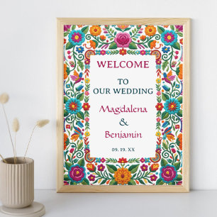 Kleurrijke Fiesta Bloemrijke Borduurwerk Huwelijks Poster