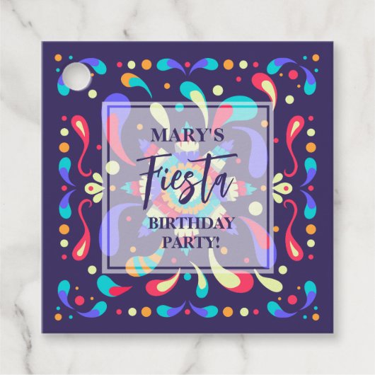 Kleurrijke Fiesta Blue Bedankjes Labels (Voorkant)