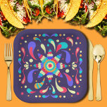 Kleurrijke Fiesta Blue Papieren Bordje<br><div class="desc">Laten we taco over je verjaardag met dit leuke kleurrijke ontwerp op een prachtige donkerblauwe vierkante papieren borden. OVEREENKOMENDE objecten in ons collectie.</div>
