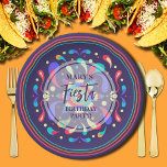 Kleurrijke Fiesta Blue Papieren Bordje<br><div class="desc">Laten we taco over je Mexicaanse fiesta verjaardag met dit leuke kleurrijke ontwerp op prachtige donkerblauwe papieren borden. OVEREENKOMENDE objecten in ons collectie.</div>