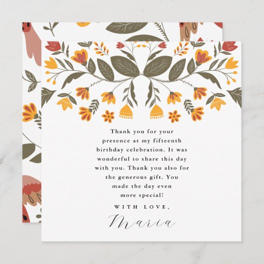 Kleurrijke Fiesta Floral 15e verjaardag dank u Kaart (Voorkant / Achterkant)
