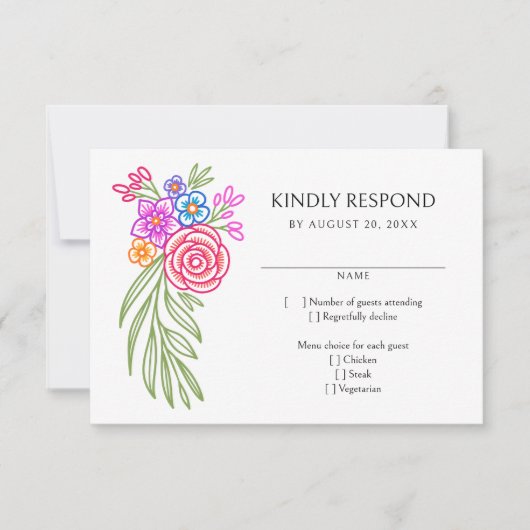 Kleurrijke Fiesta Floral Wedding RSVP Kaartje (Voorkant)
