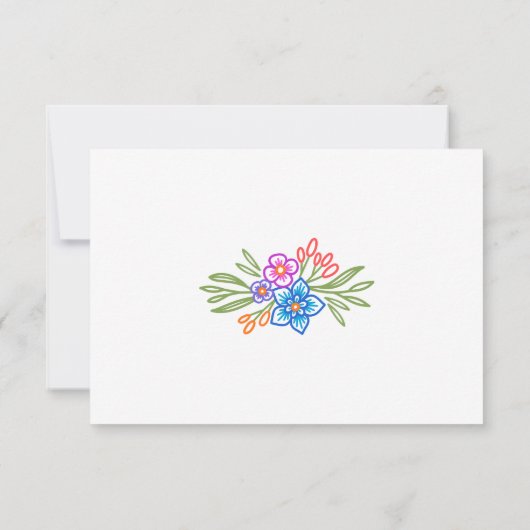 Kleurrijke Fiesta Floral Wedding RSVP Kaartje (Achterkant)