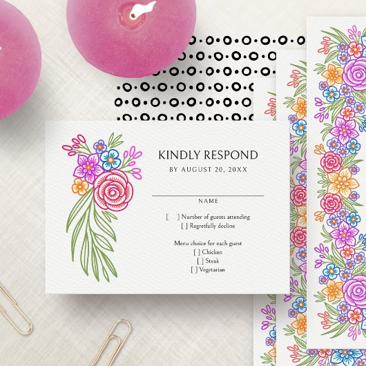 Kleurrijke Fiesta Floral Wedding RSVP Kaartje