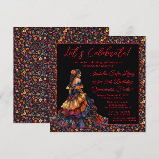 Kleurrijke Fiesta Quinceañera uitnodiging (Voorkant / Achterkant)