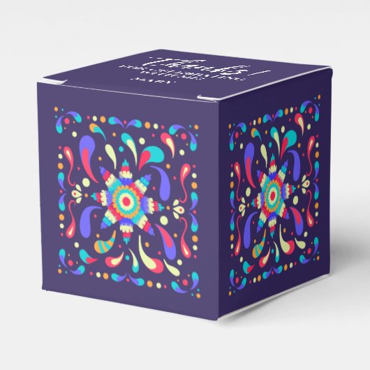 Kleurrijke Fiesta verjaardag blauw Bedankdoosjes (Voorkant Zijde)