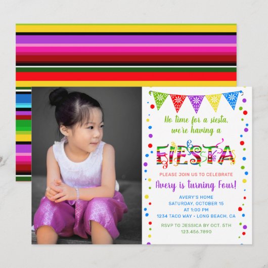 Kleurrijke fiesta verjaardag partij kaart (Voorkant / Achterkant)