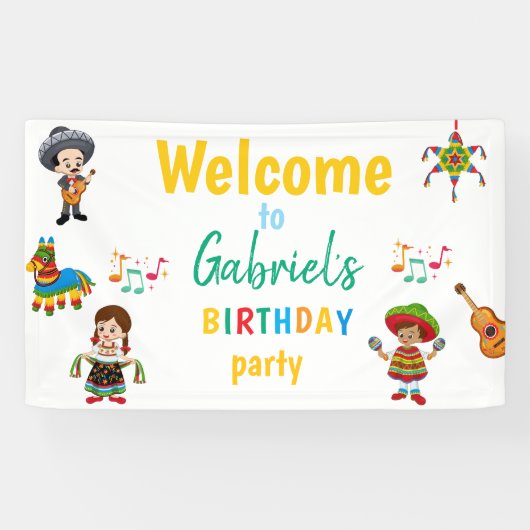Kleurrijke Fiesta Verjaardagsfeest welkomstbanner Spandoek (Horizontaal)