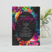 Kleurrijke Fiesta Waterverf Bloemenbruiloft Kaart (Staand voorkant)