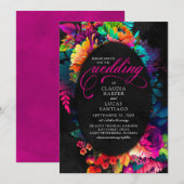 Kleurrijke Fiesta Waterverf Bloemenbruiloft Kaart (Voorkant / Achterkant)