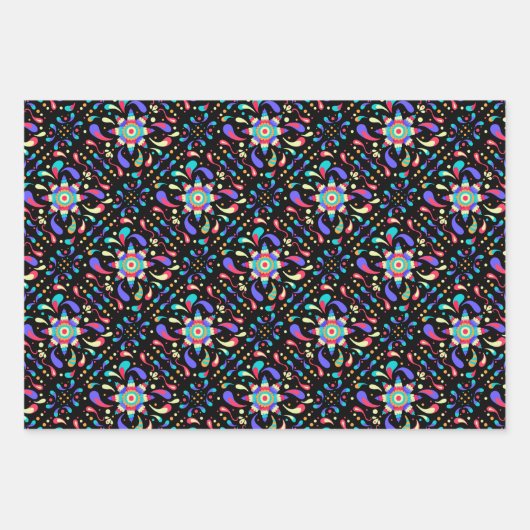 Kleurrijke Fiesta Zwart Inpakpapier Vel (Voorkant 3)