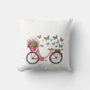 Kleurrijke fiets met bloemenmand Sierkussen