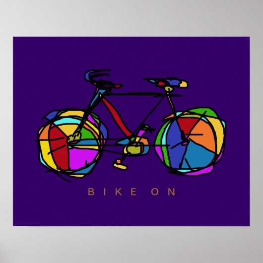 kleurrijke fiets op paars decor poster (Voorkant)