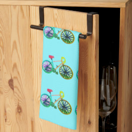 Kleurrijke fietsen fietsen fietsen met blauw 4 bre theedoek