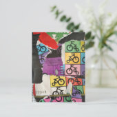 Kleurrijke fietsen mixed media collage briefkaart (Staand voorkant)