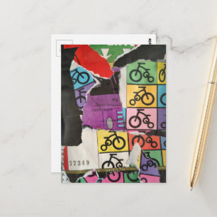 Kleurrijke fietsen mixed media collage briefkaart