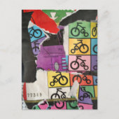 Kleurrijke fietsen mixed media collage briefkaart (Voorkant)