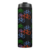Kleurrijke fietsen op zwart thermosbeker (Voorkant)
