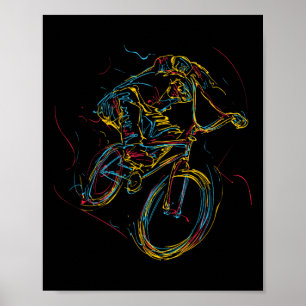 Kleurrijke Fietser Silhouet Biker Mountainbiken Poster