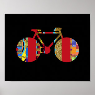 kleurrijke fietswand/decor poster