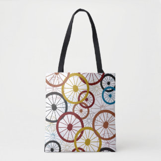 Kleurrijke fietswielen tote bag
