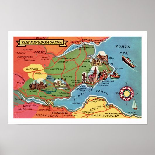 Kleurrijke Fife Schotland Vintage Print (Voorkant)