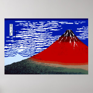 Kleurrijke fijne wind, heldere ochtendberg Fuji Ja Poster