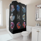 Kleurrijke Fish custom monogram douchegordijn (In situ)