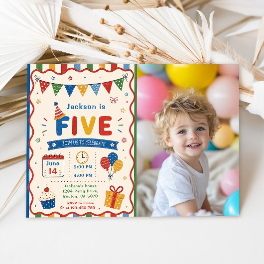 Kleurrijke FIVE 5de verjaardagsfeestje Kaart