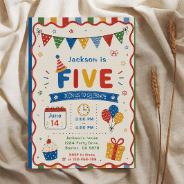 Kleurrijke FIVE 5de verjaardagsfeestje Kaart
