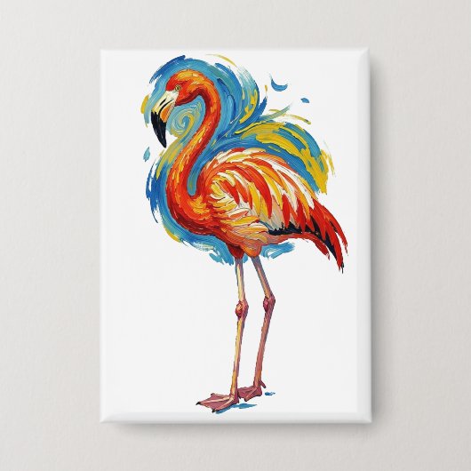 Kleurrijke Flamingo Abstracte Kwaststreek Vogel Ku Button (Voorkant)