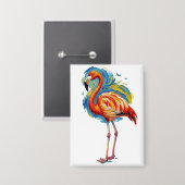 Kleurrijke Flamingo Abstracte Kwaststreek Vogel Ku Button (Voorkant / Achterkant)