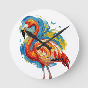 Kleurrijke Flamingo Abstracte Kwaststreek Vogel Ku Ronde Klok