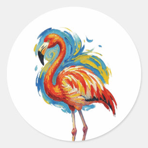 Kleurrijke Flamingo Abstracte Kwaststreek Vogel Ku Ronde Sticker