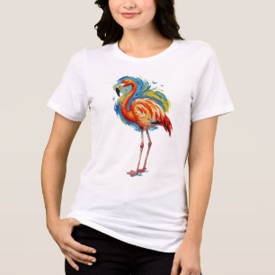 Kleurrijke Flamingo Abstracte Kwaststreek Vogel Ku Tri-Blend Shirt