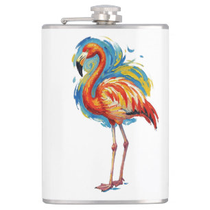 Kleurrijke Flamingo Abstracte Penseelstreek Vogel Heupfles