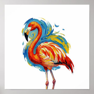 Kleurrijke Flamingo Abstracte Penseelstreek Vogel Poster