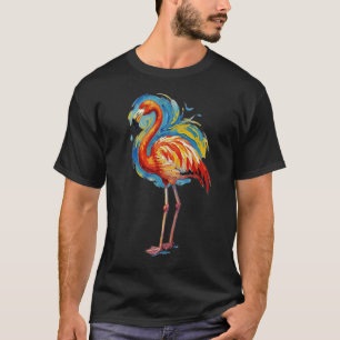 Kleurrijke Flamingo Abstracte Penseelstreek Vogel  T-shirt